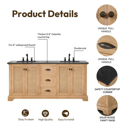 Meuble-lavabo Hervas avec plan de toilette en marbre naturel, sans miroir.