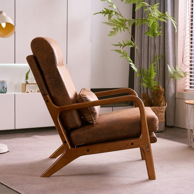 Fauteuil de loisirs à dossier haut avec accoudoirs en bois massif, fauteuil d'appoint.