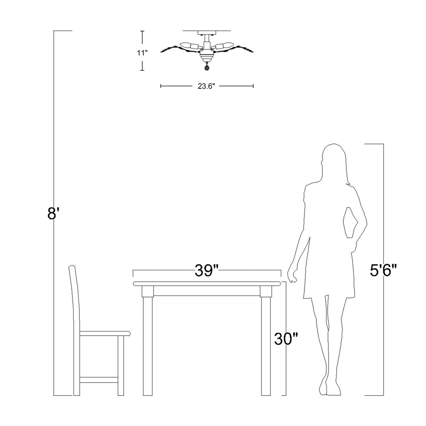 Holly, plafonnier à 4 lumières avec feuilles de cristal