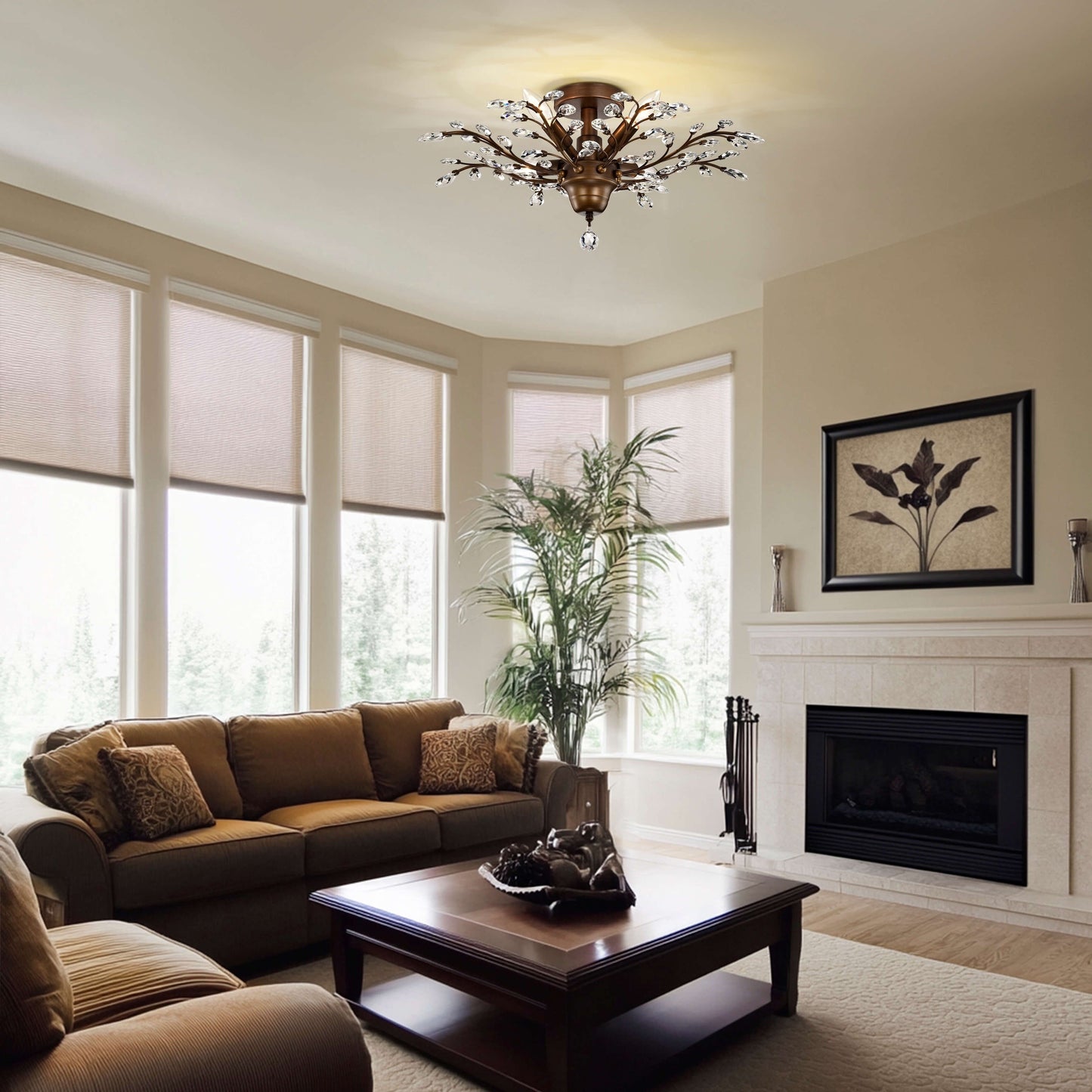 Holly, plafonnier à 4 lumières avec feuilles de cristal