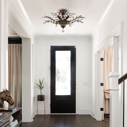 Holly, plafonnier à 4 lumières avec feuilles de cristal