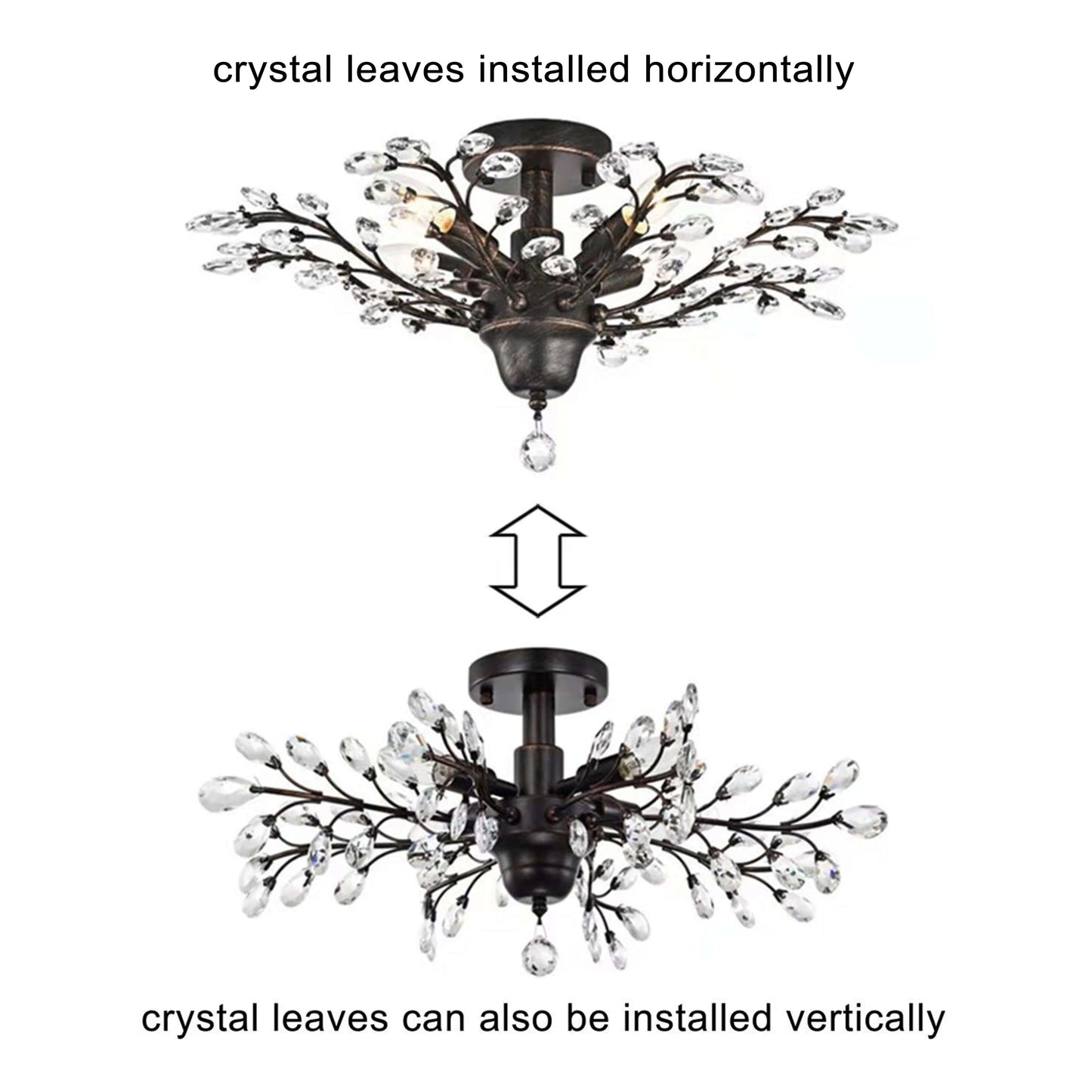 Holly, plafonnier à 4 lumières avec feuilles de cristal