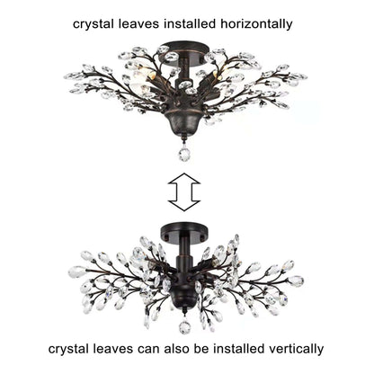 Holly, plafonnier à 4 lumières avec feuilles de cristal