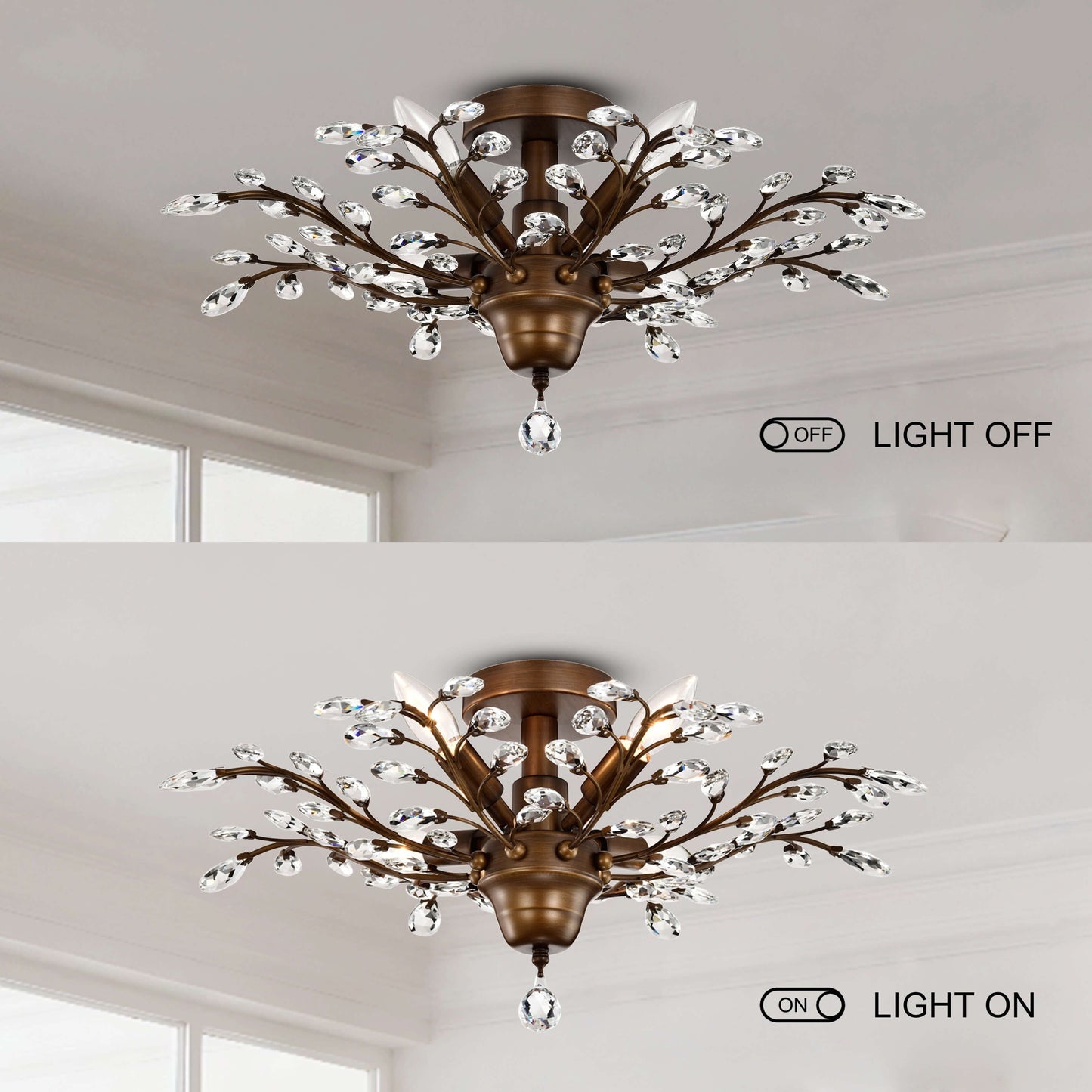 Holly, plafonnier à 4 lumières avec feuilles de cristal