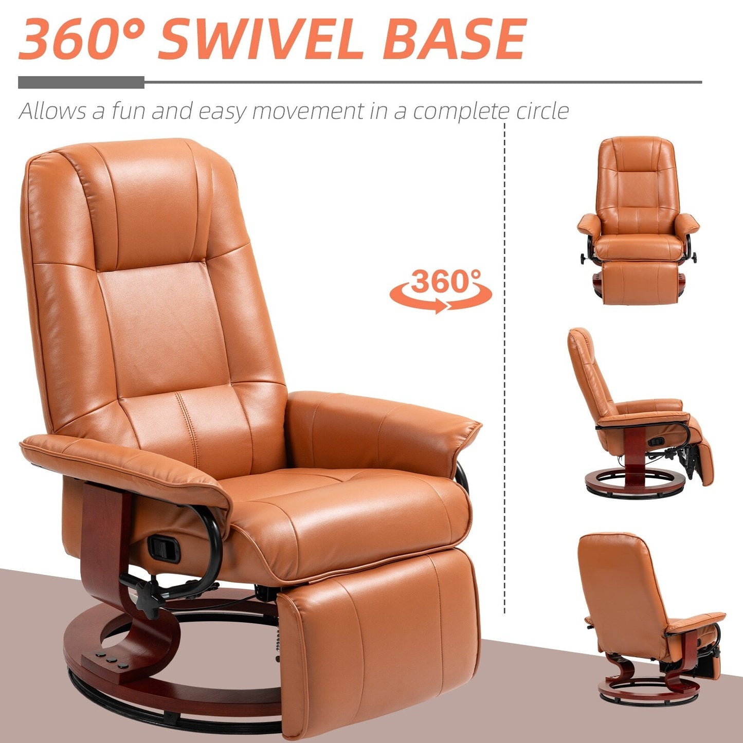 HomCom Faux Leather Adjustable Manual Swivel Base Recliner Chair with Comfortable and Relaxing Footrest
