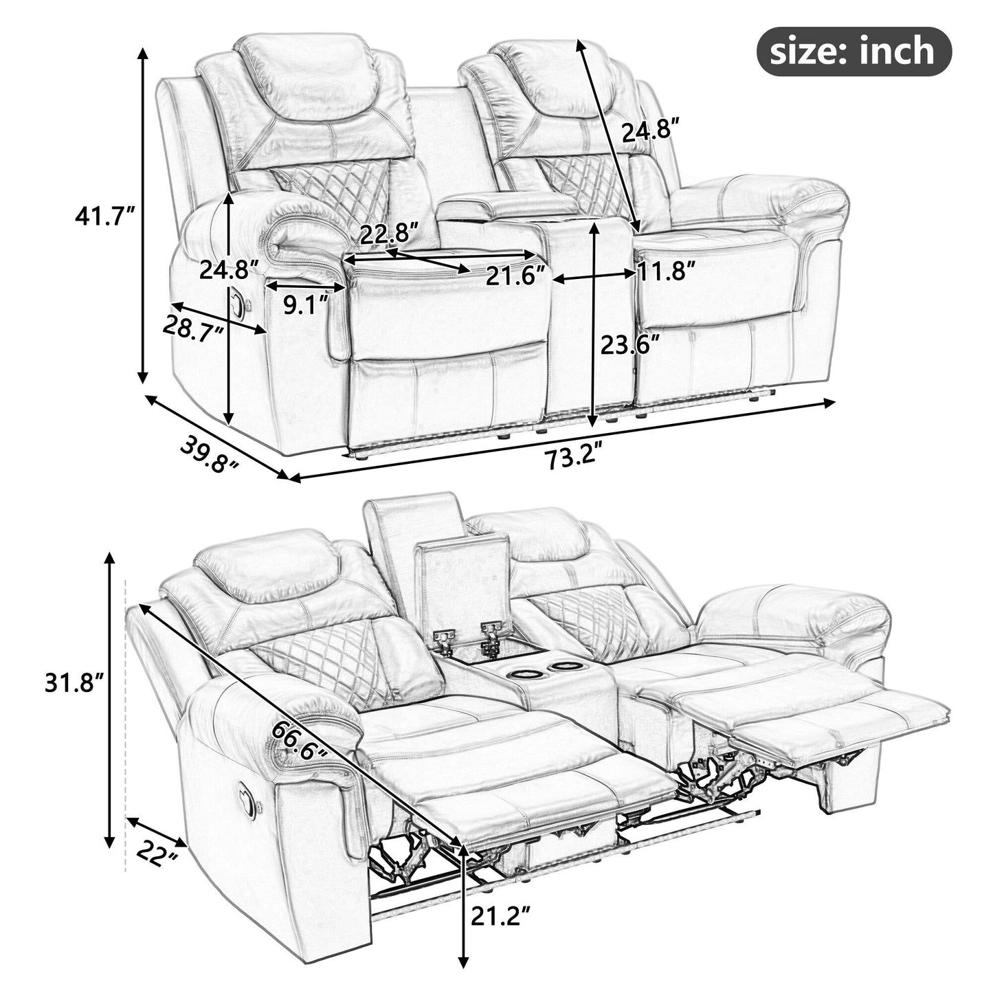 Home Theater Seating Manual Recliner Loveseat with Hide-Away Storage