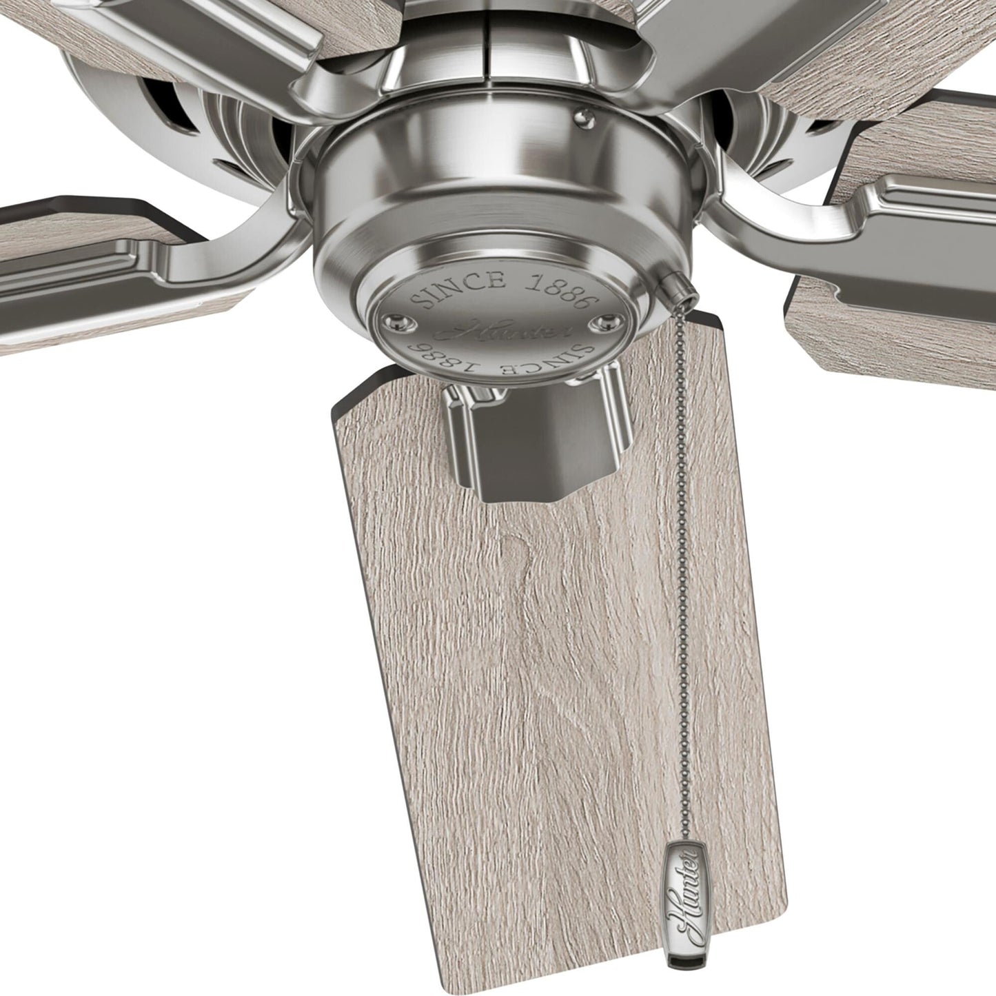 Ventilateur de plafond Hunter 44 Altidore en nickel brossé avec kit d'éclairage LED, cordon à tirer - Style rustique, champêtre, transitionnel