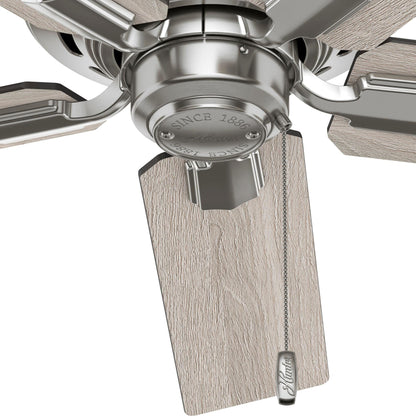 Ventilateur de plafond Hunter 44 Altidore en nickel brossé avec kit d'éclairage LED, cordon à tirer - Style rustique, champêtre, transitionnel