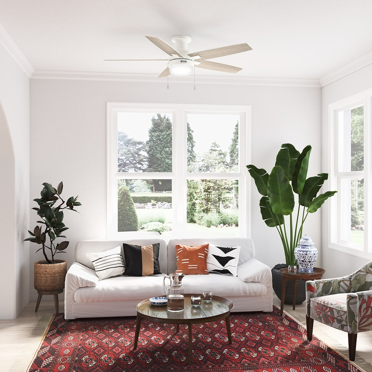 Ventilateur de plafond Hunter 52 Anisten à profil bas avec éclairage LED et cordon d'actionnement - Style moderne, contemporain, transitionnel