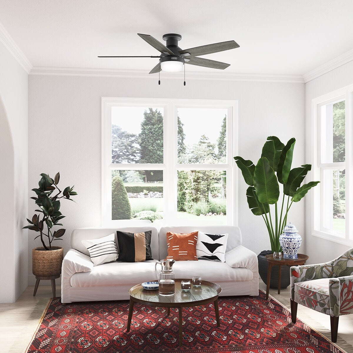 Ventilateur de plafond Hunter 52 Anisten à profil bas avec éclairage LED et cordon d'actionnement - Style moderne, contemporain, transitionnel