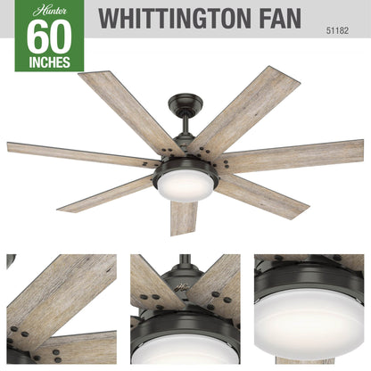 Ventilateur de plafond Hunter WiFi Whittington avec éclairage LED, télécommande - Style moulin à vent - Industriel, ferme, rustique - VENTILATEUR INTELLIGENT !