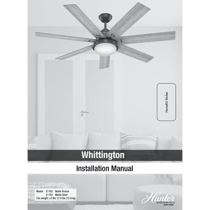 Ventilateur de plafond Hunter WiFi Whittington avec éclairage LED, télécommande - Style moulin à vent - Industriel, ferme, rustique - VENTILATEUR INTELLIGENT !