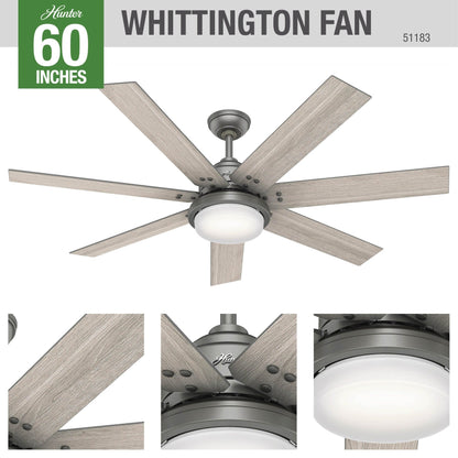 Ventilateur de plafond Hunter WiFi Whittington avec éclairage LED, télécommande - Style moulin à vent - Industriel, ferme, rustique - VENTILATEUR INTELLIGENT !