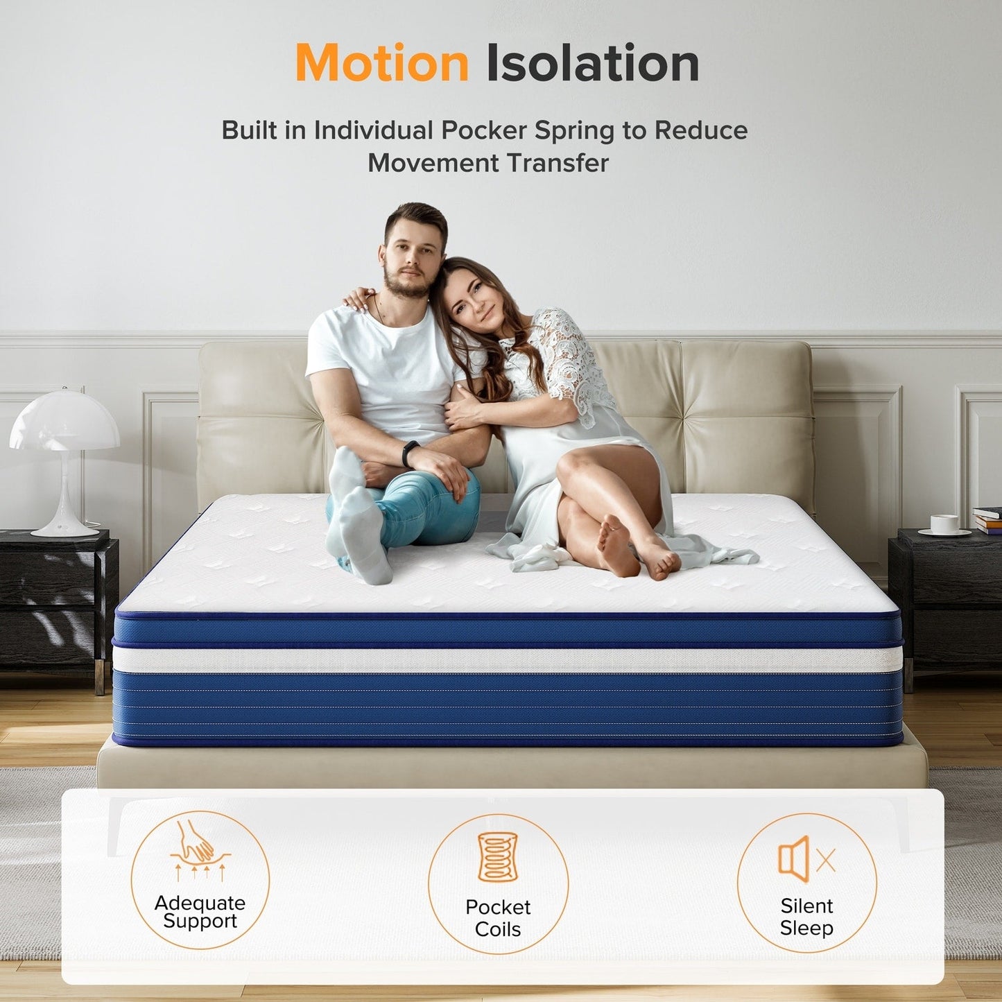 Matelas à ressorts avec surcouche moelleuse de 25 cm (10 pouces) SweDrea, fermeté moyenne, pour soulager le mal de dos et rafraîchir, certifié CertiPUR-US, SGS et OEKO-TEX.