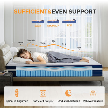 Matelas à ressorts avec surcouche moelleuse de 25 cm (10 pouces) SweDrea, fermeté moyenne, pour soulager le mal de dos et rafraîchir, certifié CertiPUR-US, SGS et OEKO-TEX.