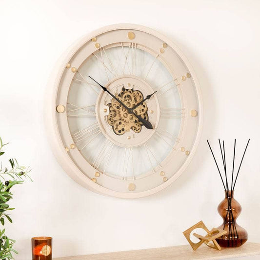 Tempered Glass Cream & Gold Wall Clock - 90cm