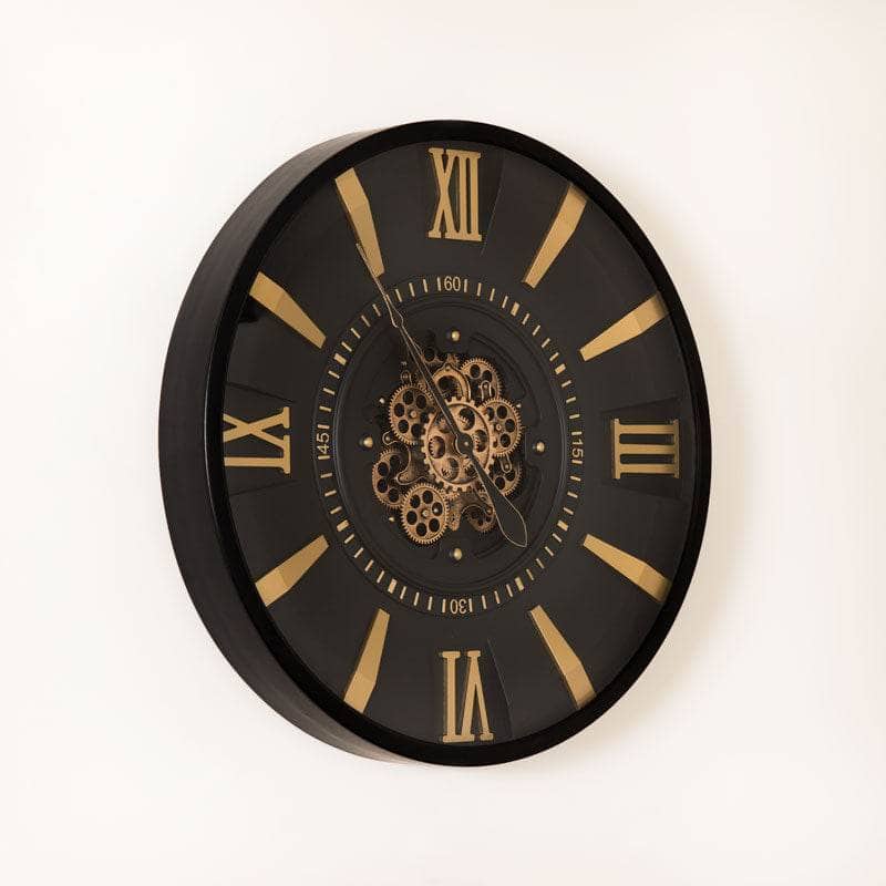 Tempered Glass Black & Gold Gears Wall Clock - 80cm