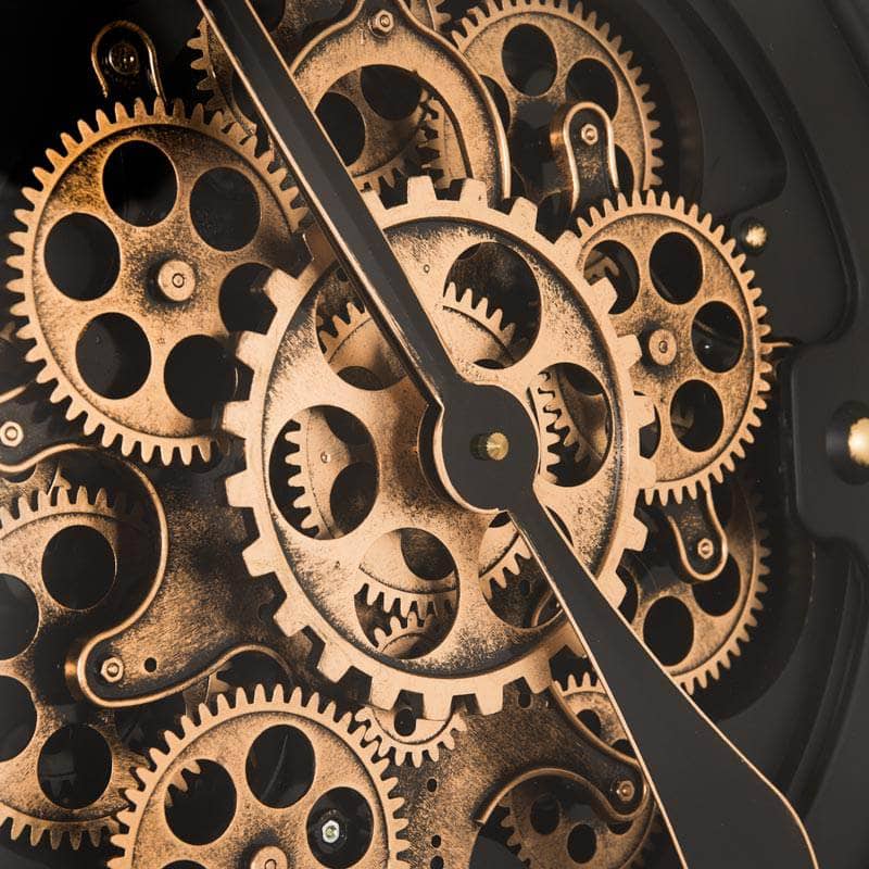 Tempered Glass Black & Gold Gears Wall Clock - 80cm