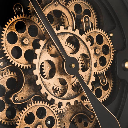 Tempered Glass Black & Gold Gears Wall Clock - 80cm