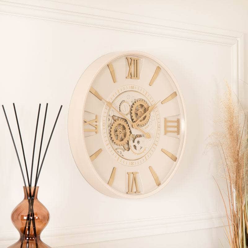 Tempered Glass Cream & Gold Wall Clock - 59cm