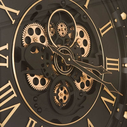 Tempered Glass Black & Gold Gears Wall Clock - 66cm