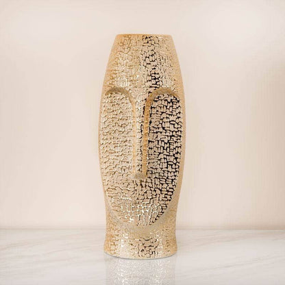 Textured Gold Ceramic Face Vase - 38cm