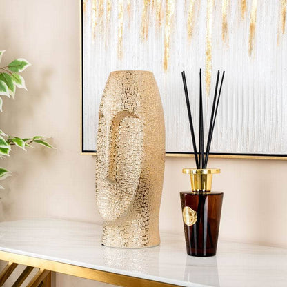 Textured Gold Ceramic Face Vase - 38cm