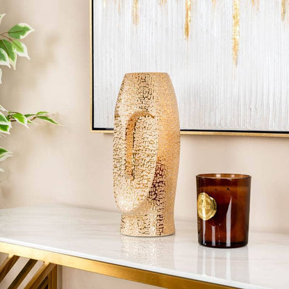 Textured Gold Ceramic Face Vase - 31cm