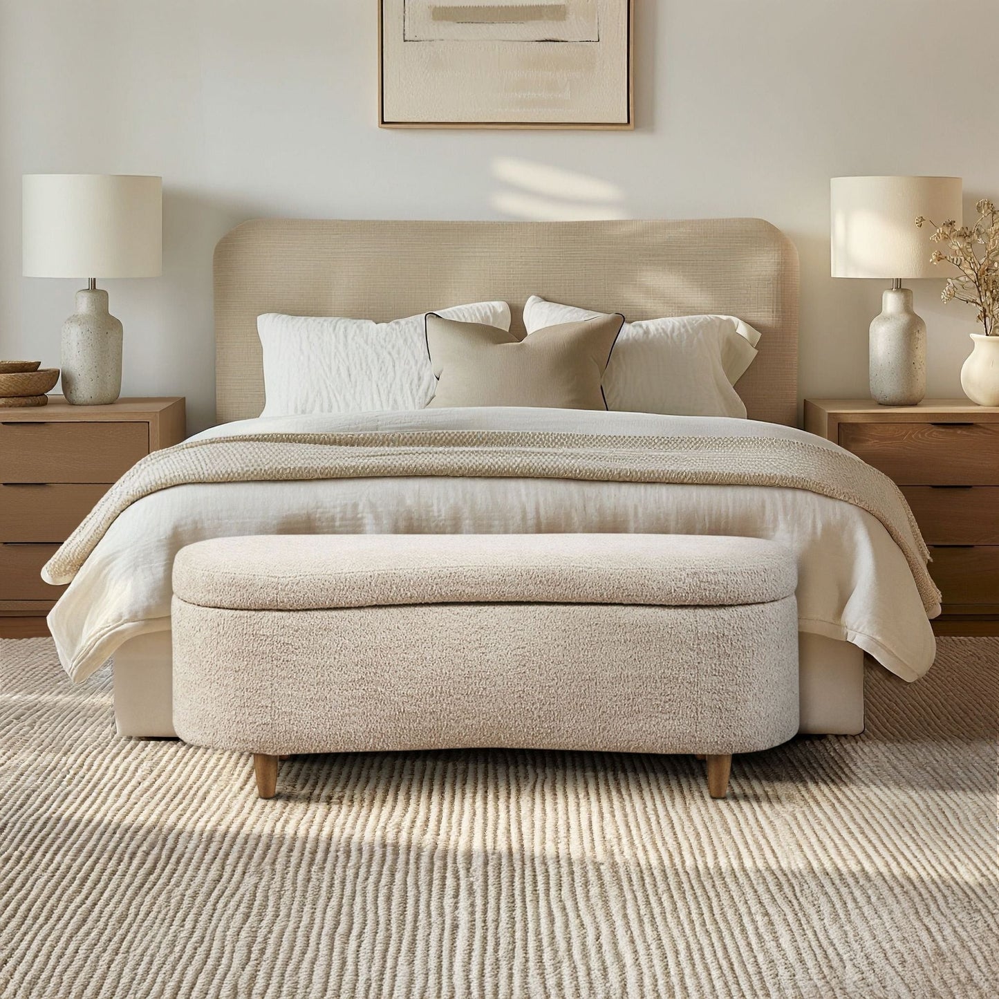 Banc de rangement incurvé à style bouclé Bailey d'INK IVY