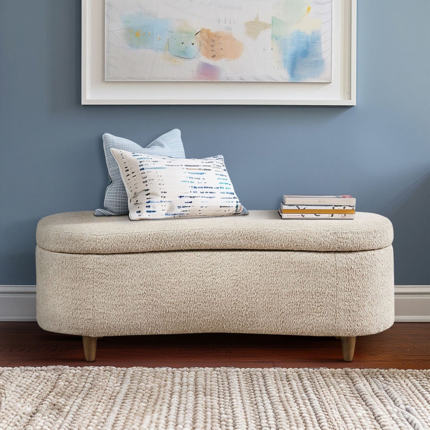 Banc de rangement incurvé à style bouclé Bailey d'INK IVY