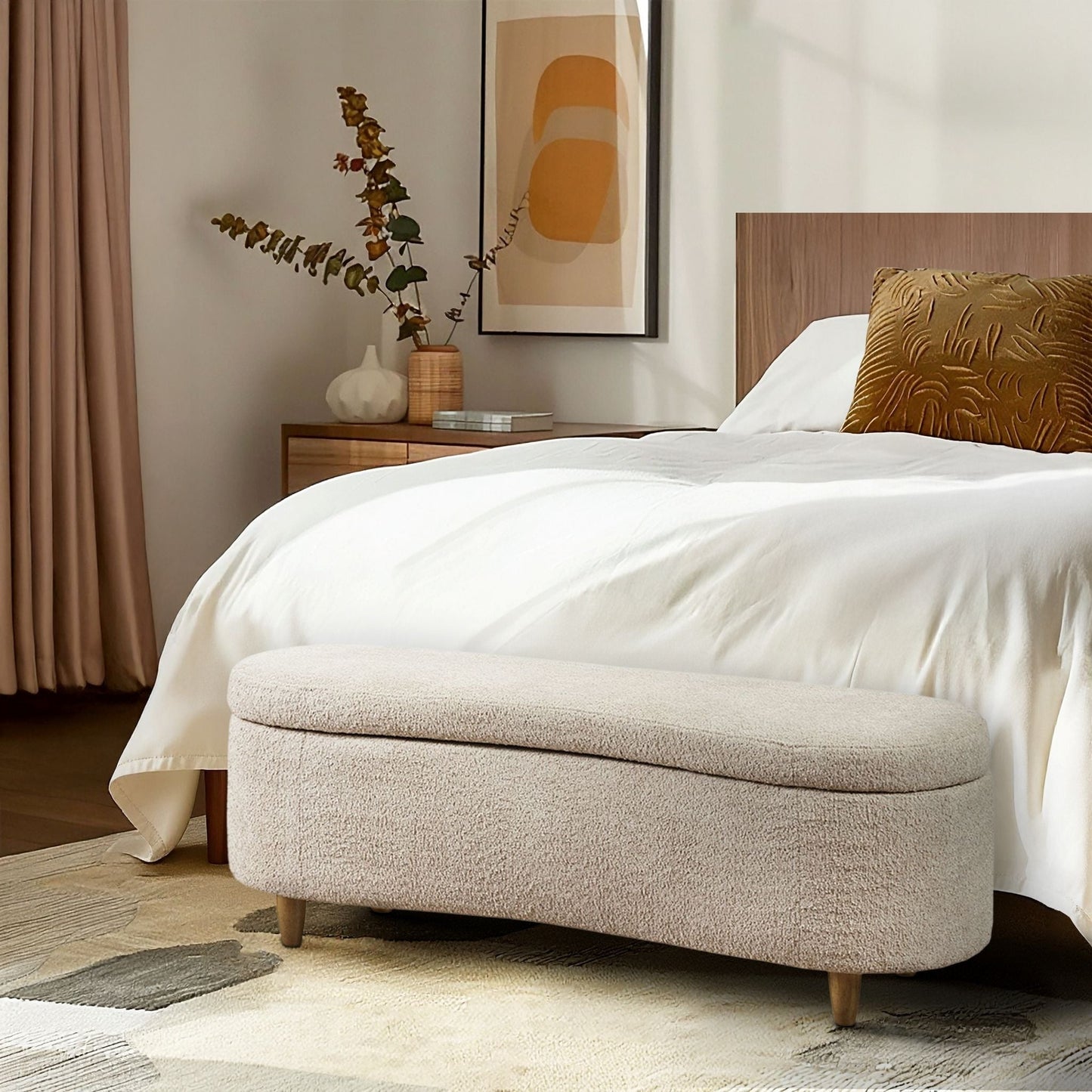 Banc de rangement incurvé à style bouclé Bailey d'INK IVY