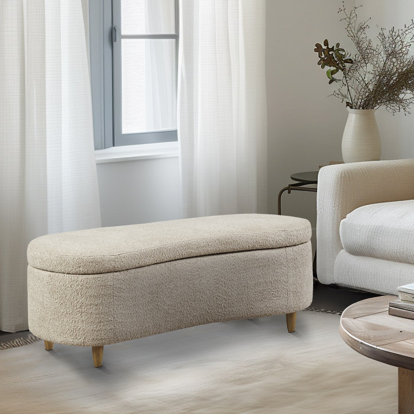 Banc de rangement incurvé à style bouclé Bailey d'INK IVY