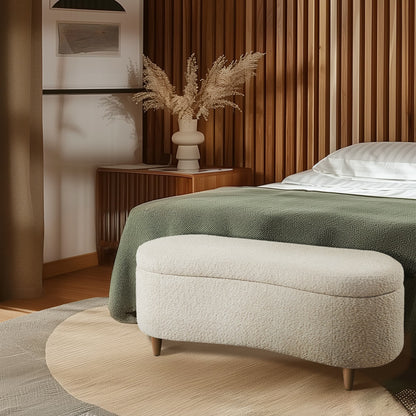 Banc de rangement incurvé à style bouclé Bailey d'INK IVY