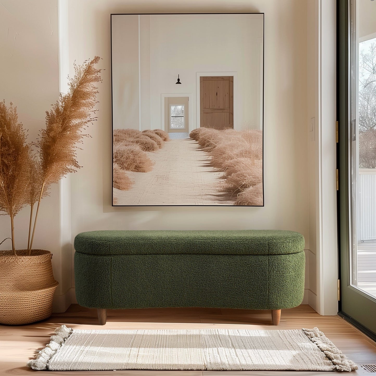 Banc de rangement incurvé à style bouclé Bailey d'INK IVY