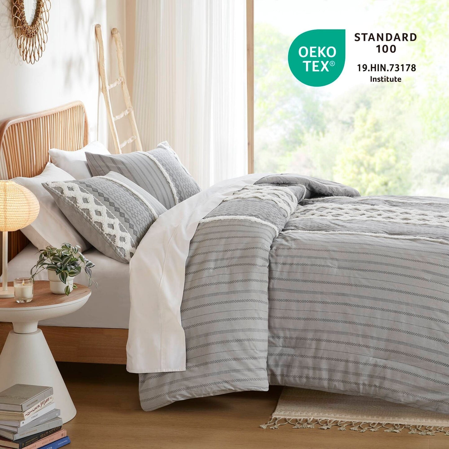 INK+IVY Imani Cotton Printed Duvet Cover Set with Chenille