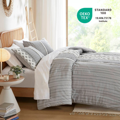 INK+IVY Imani Cotton Printed Duvet Cover Set with Chenille