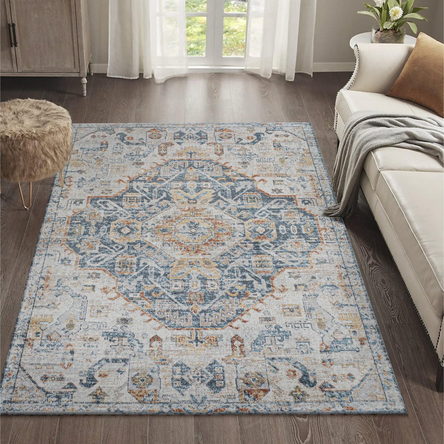 JONATHAN Y Brandy Bohemian Medallion Low-Pile Machine-Washable Cream/Terra Area Rug