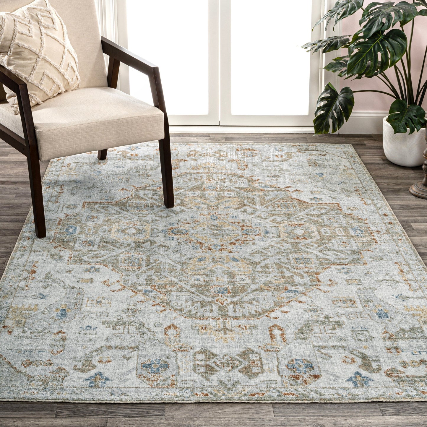 JONATHAN Y Brandy Bohemian Medallion Low-Pile Machine-Washable Cream/Terra Area Rug