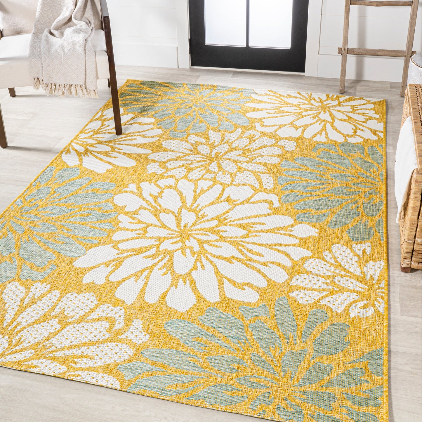JONATHAN Y Floral Textured Weave Indoor/Outdoor Area Rug