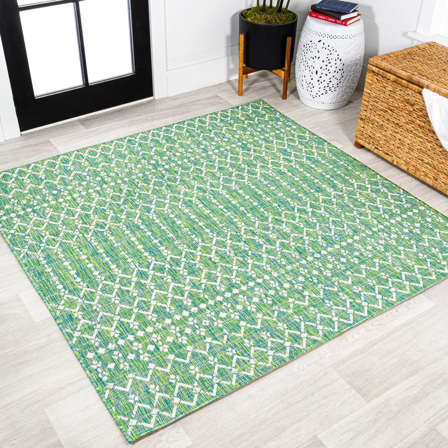 JONATHAN Y Trebol Moroccan Geometric Textured Weave Indoor/Outdoor Area Rug