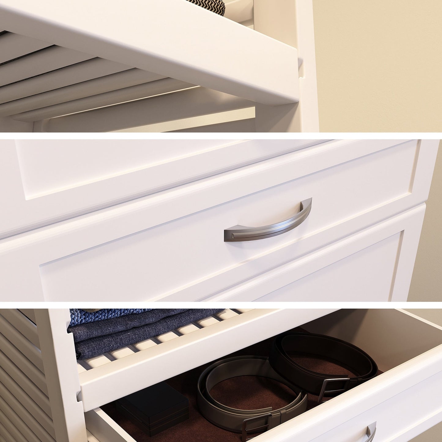 Système de placard à armoire en bois massif John Louis Home avec 3 tiroirs, blanc.