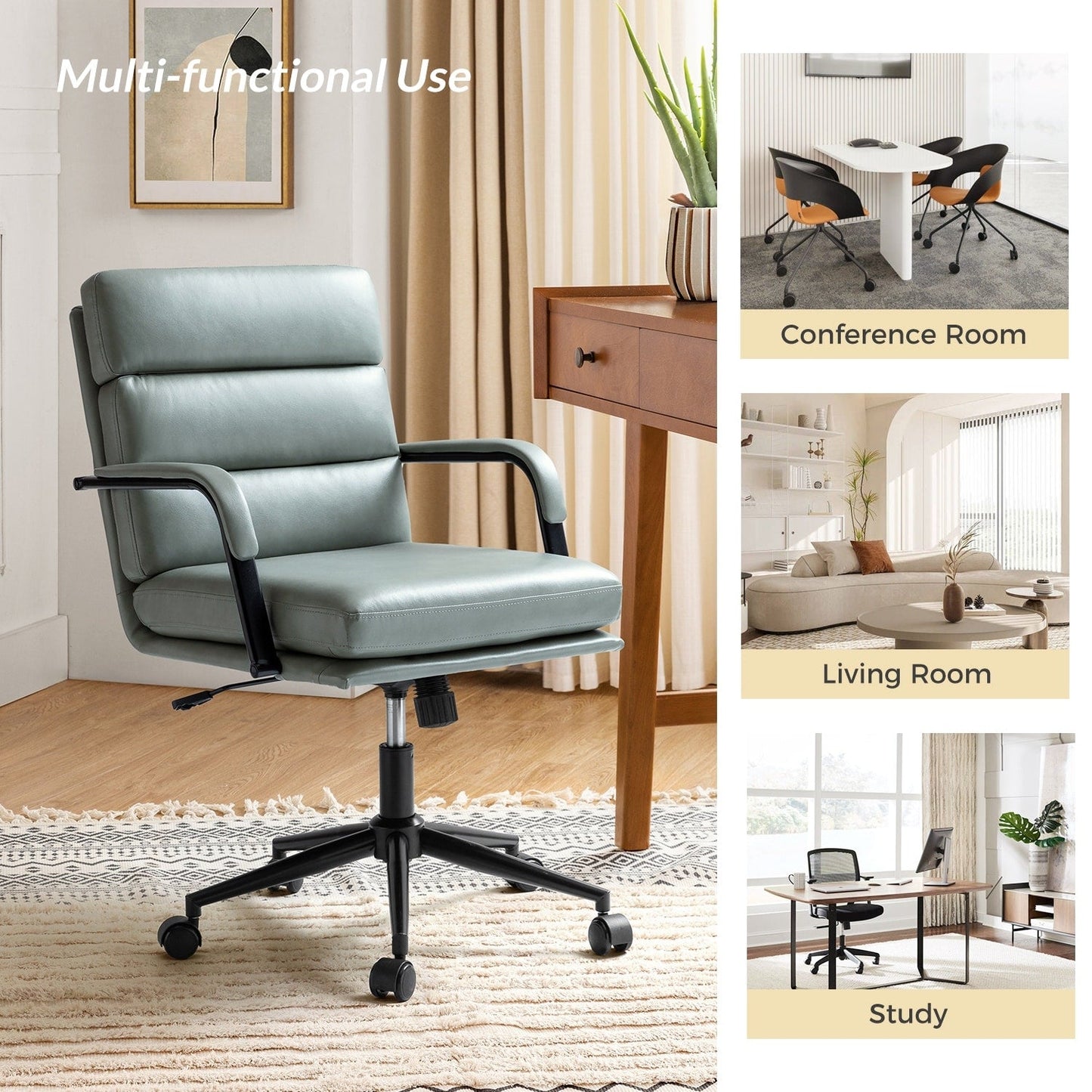 Chaise de bureau moderne en simili cuir Joseph avec verrouillage d'inclinaison et basculement central de HULALA HOME