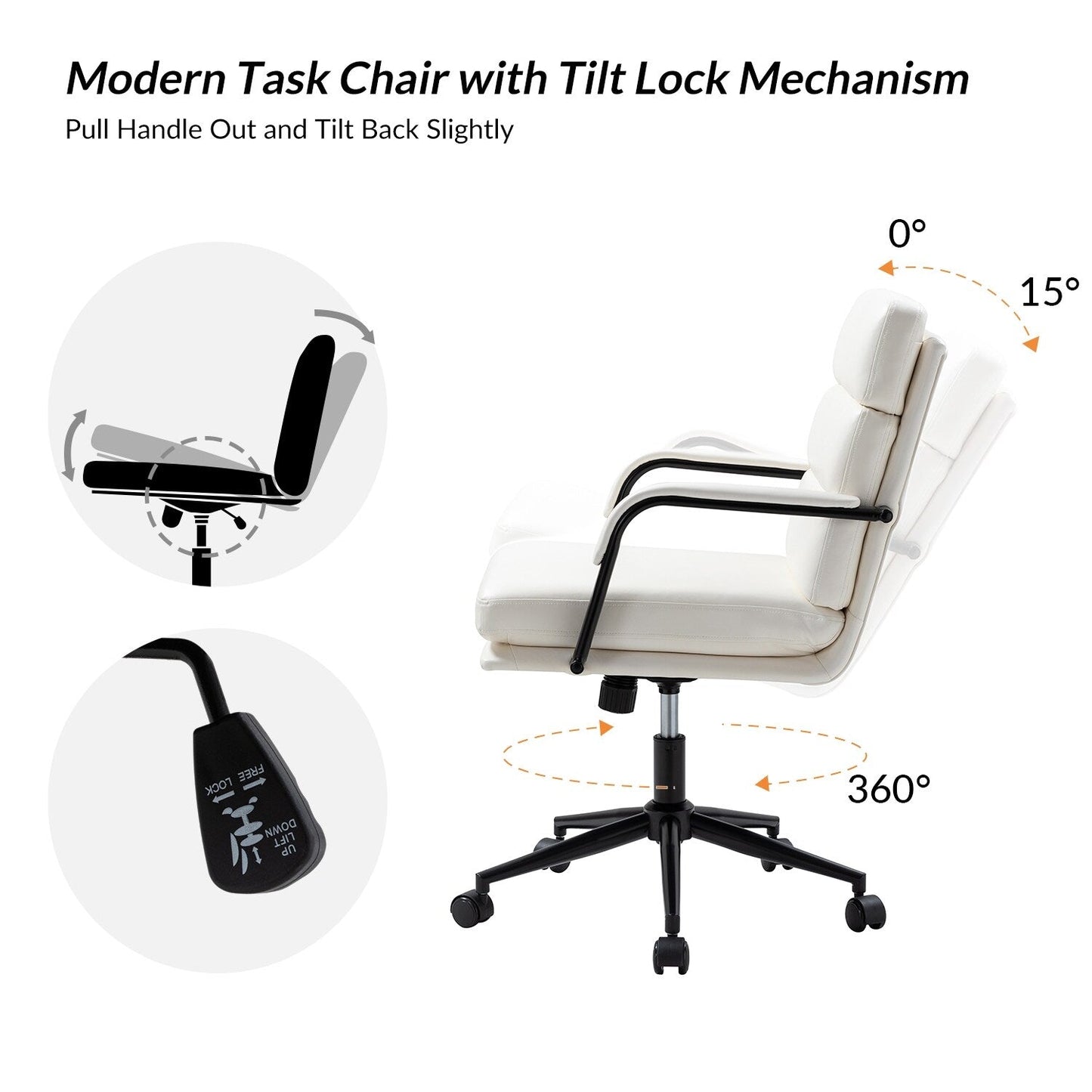 Chaise de bureau moderne en simili cuir Joseph avec verrouillage d'inclinaison et basculement central de HULALA HOME