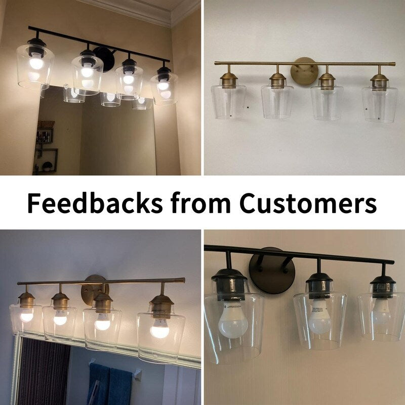 KAWOTI Applique murale de salle de bain en métal à 4 lumières avec abat-jour en verre, intensité variable