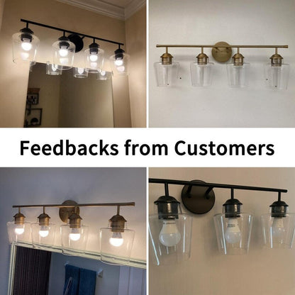 KAWOTI Applique murale de salle de bain en métal à 4 lumières avec abat-jour en verre, intensité variable