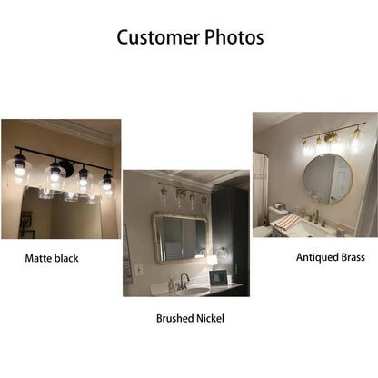 KAWOTI Applique murale de salle de bain en métal à 4 lumières avec abat-jour en verre, intensité variable