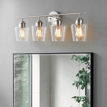 KAWOTI Applique murale de salle de bain en métal à 4 lumières avec abat-jour en verre, intensité variable