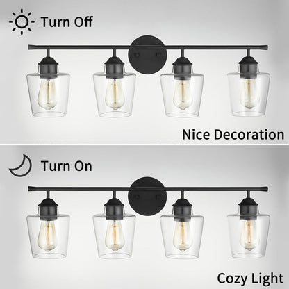 KAWOTI Applique murale de salle de bain en métal à 4 lumières avec abat-jour en verre, intensité variable