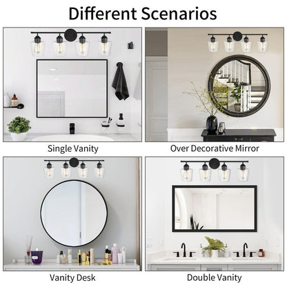 KAWOTI Applique murale de salle de bain en métal à 4 lumières avec abat-jour en verre, intensité variable