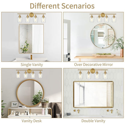 KAWOTI Applique murale de salle de bain en métal à 4 lumières avec abat-jour en verre, intensité variable